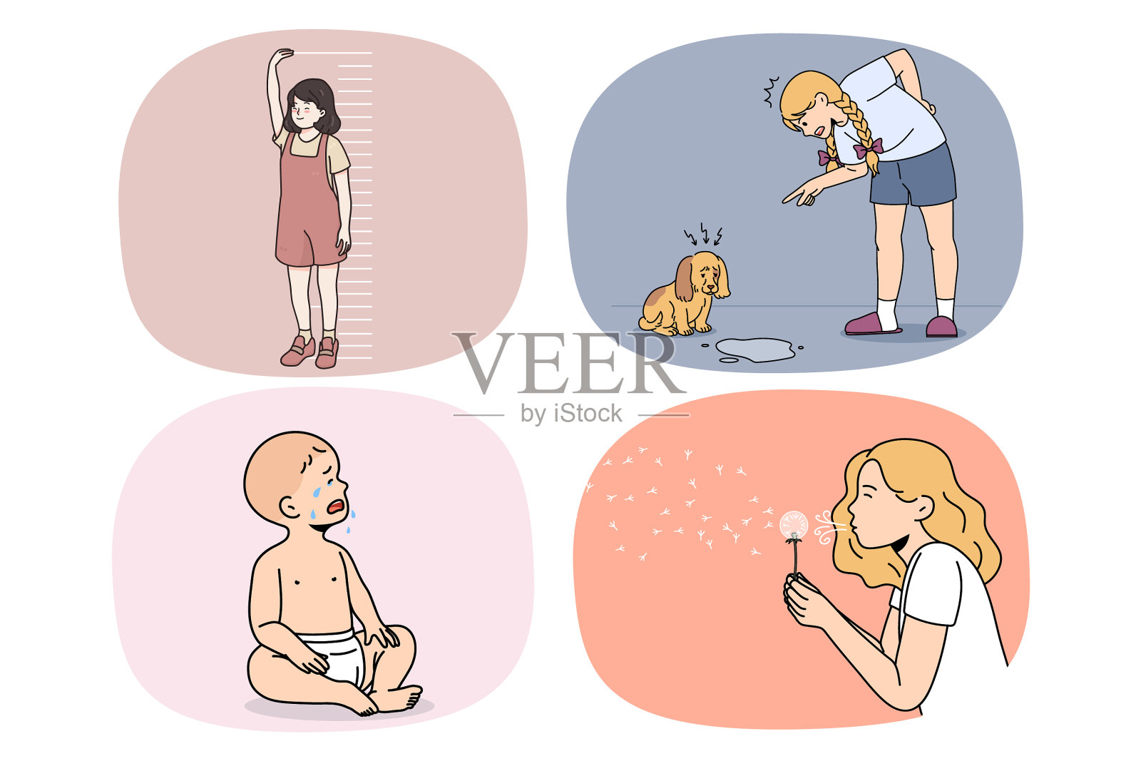 一套不同的孩子玩耍和放松插画图片素材