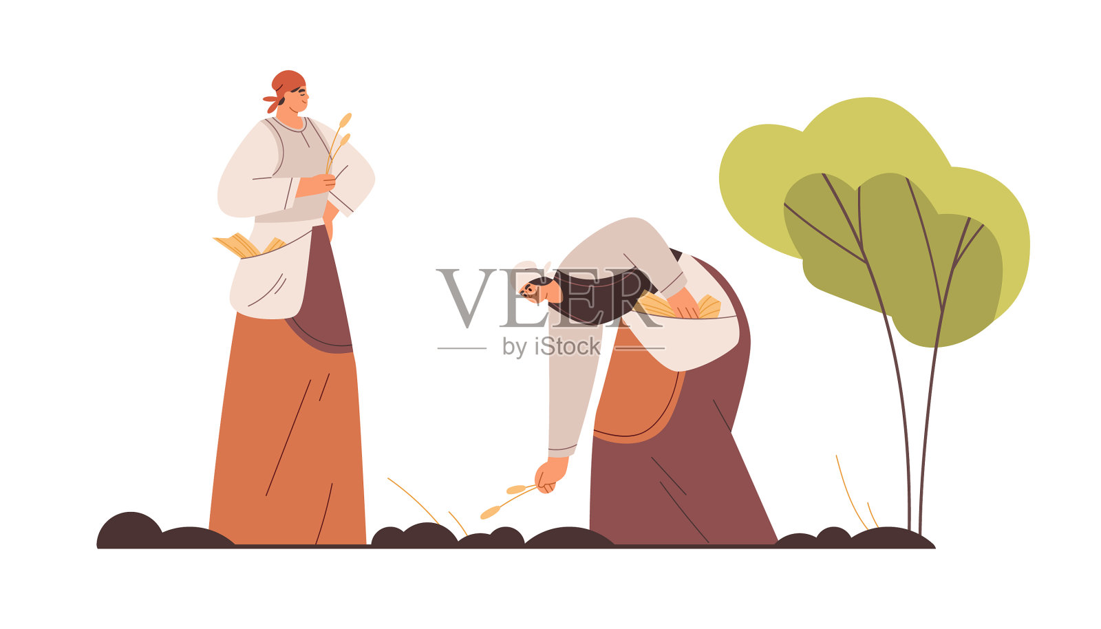 在农场工作的中世纪农民妇女农民设计元素图片