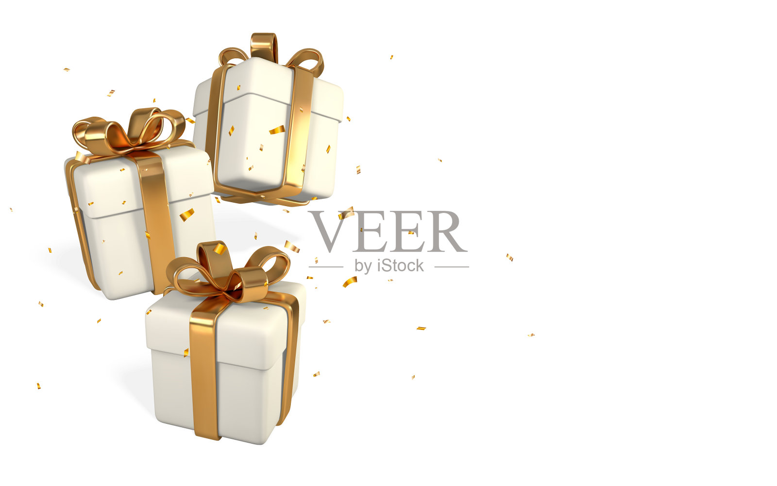 3d现实白色礼盒与金色的蝴蝶结和插画图片素材