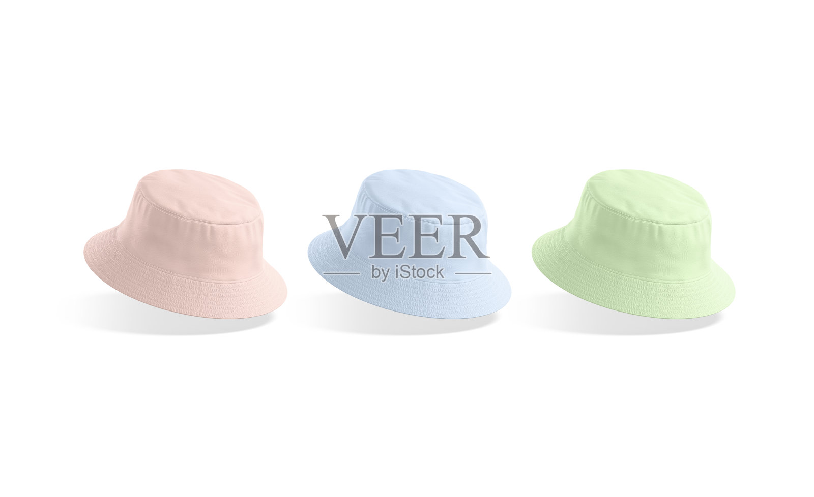 空白的彩色桶帽模型，没有重力照片摄影图片