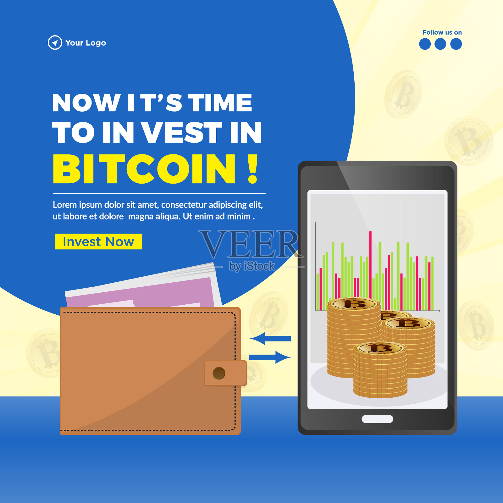 投资比特币横幅设计插画图片素材
