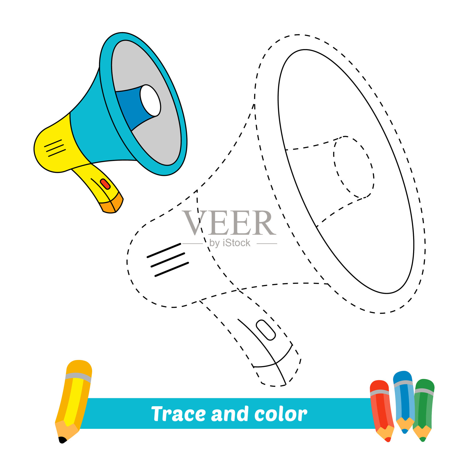 追踪和彩色儿童扩音器插画图片素材