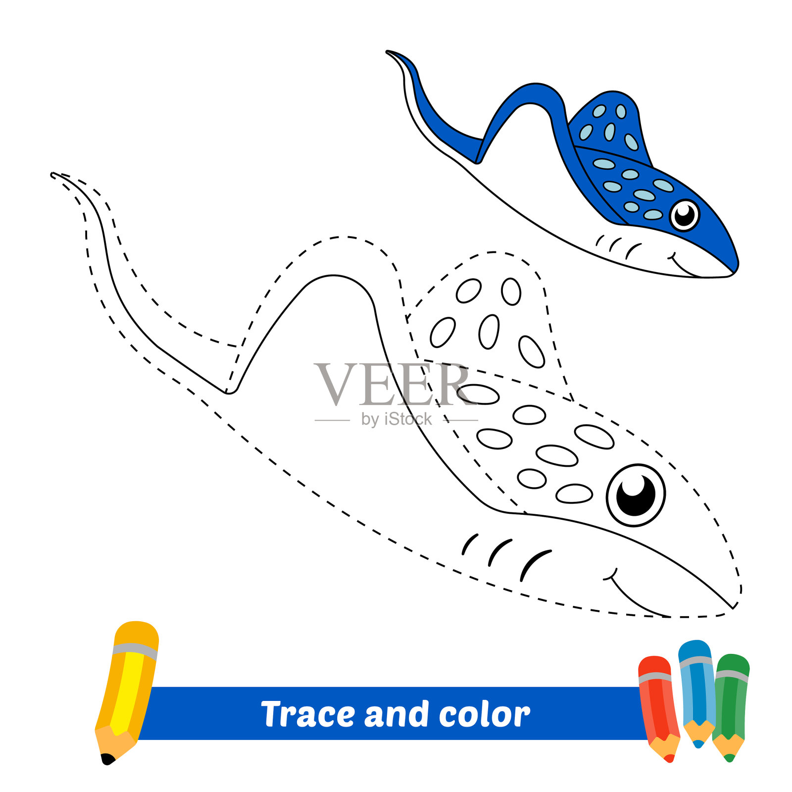 微量和颜色的孩子黄貂鱼插画图片素材