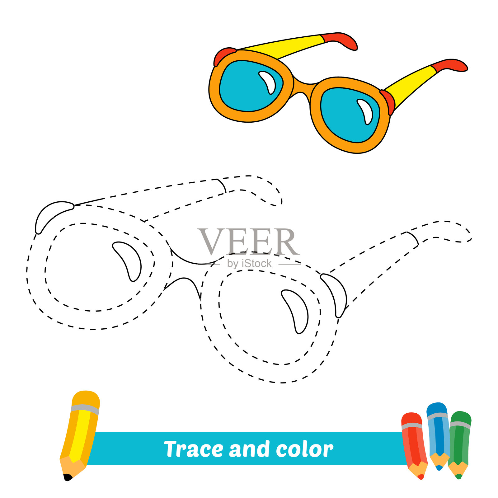 儿童太阳镜的痕迹和颜色插画图片素材