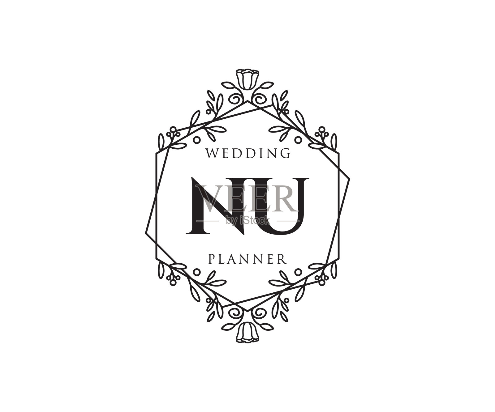 Nu的首字母，婚礼的字母，标志设计元素图片