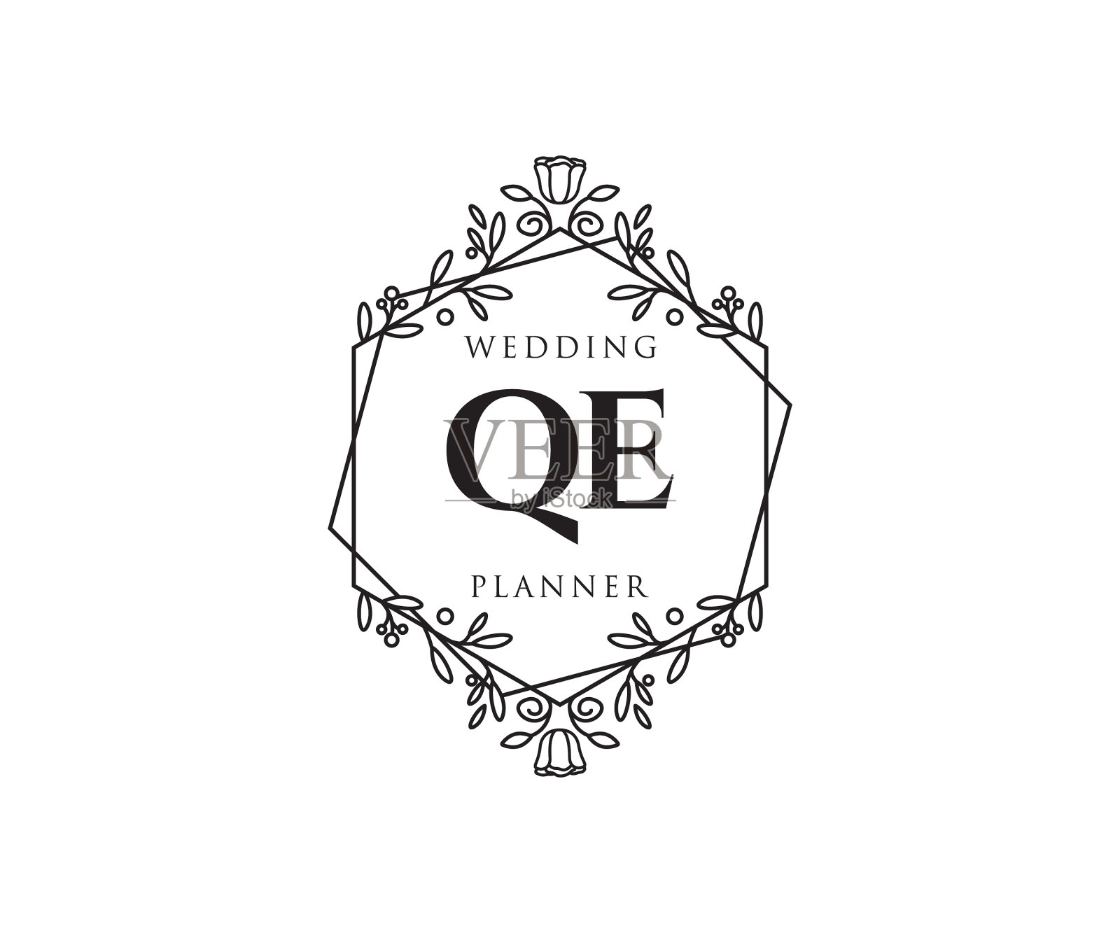 Qe的首字母、婚礼的字母、标志设计元素图片