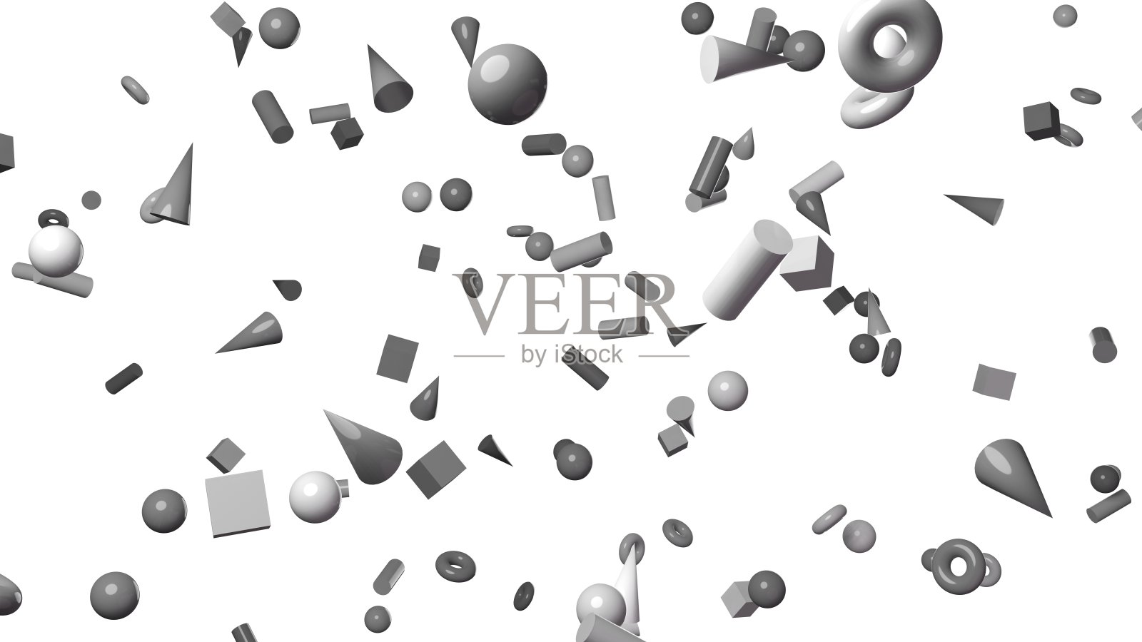 白色背景上的灰色几何对象。照片摄影图片