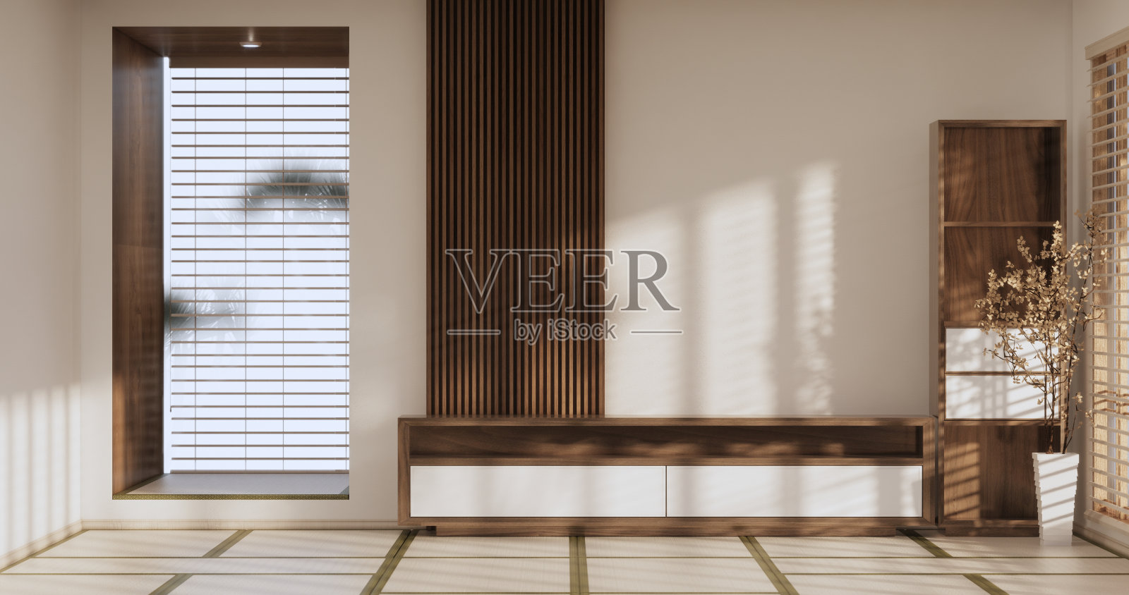 日本房间最小的电视内墙模型柜，3d渲染照片摄影图片