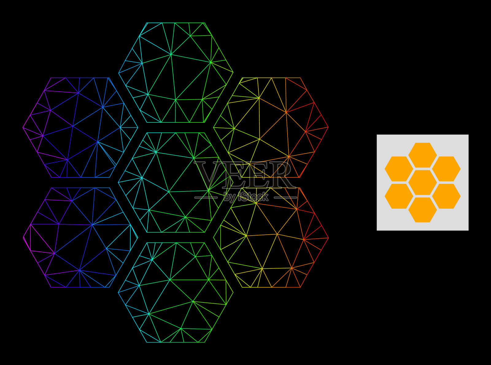 彩虹渐变多边形网络蜂窝状图标插画图片素材