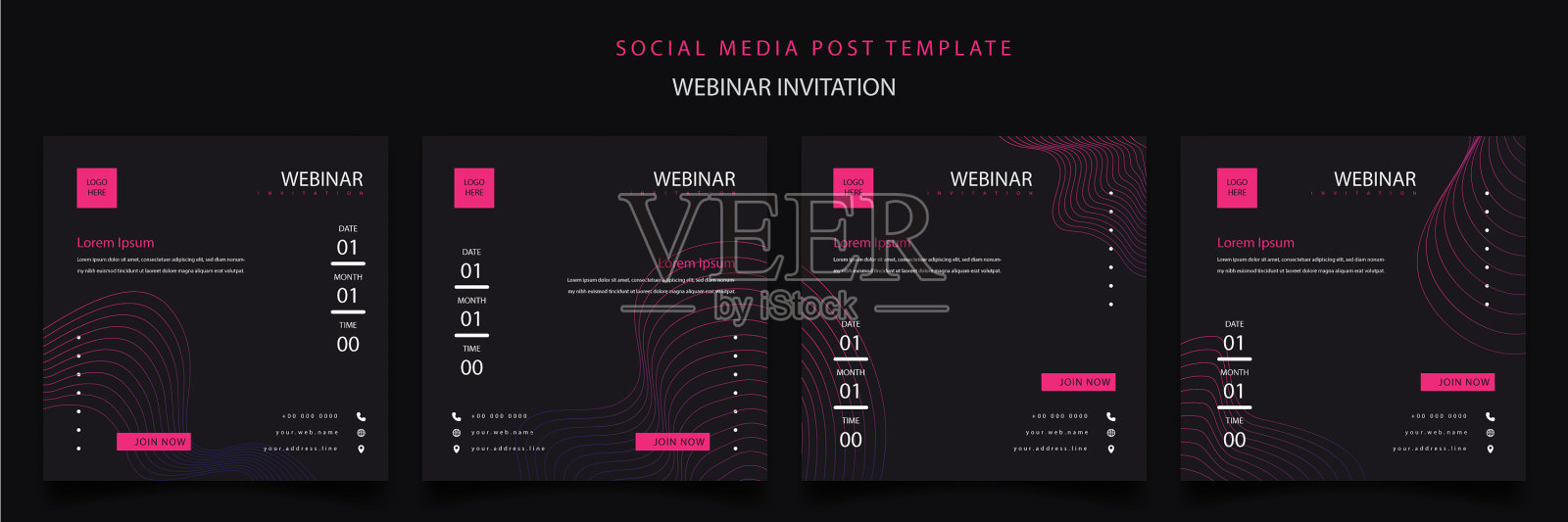 一套社交媒体发布模板与粉红色和插画图片素材