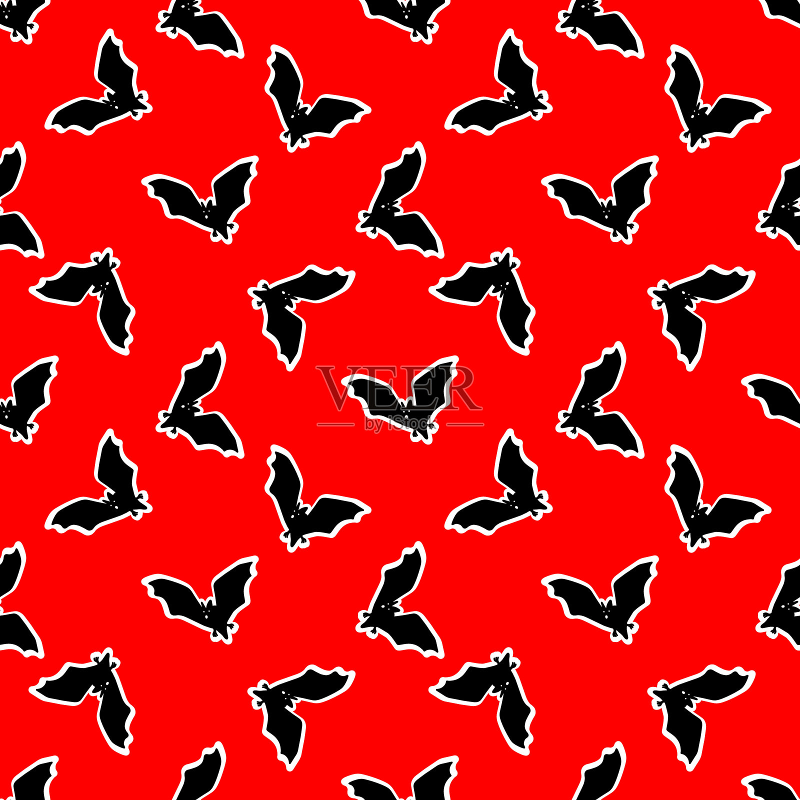 红色背景上有蝙蝠的无缝图案。矢量图插画图片素材