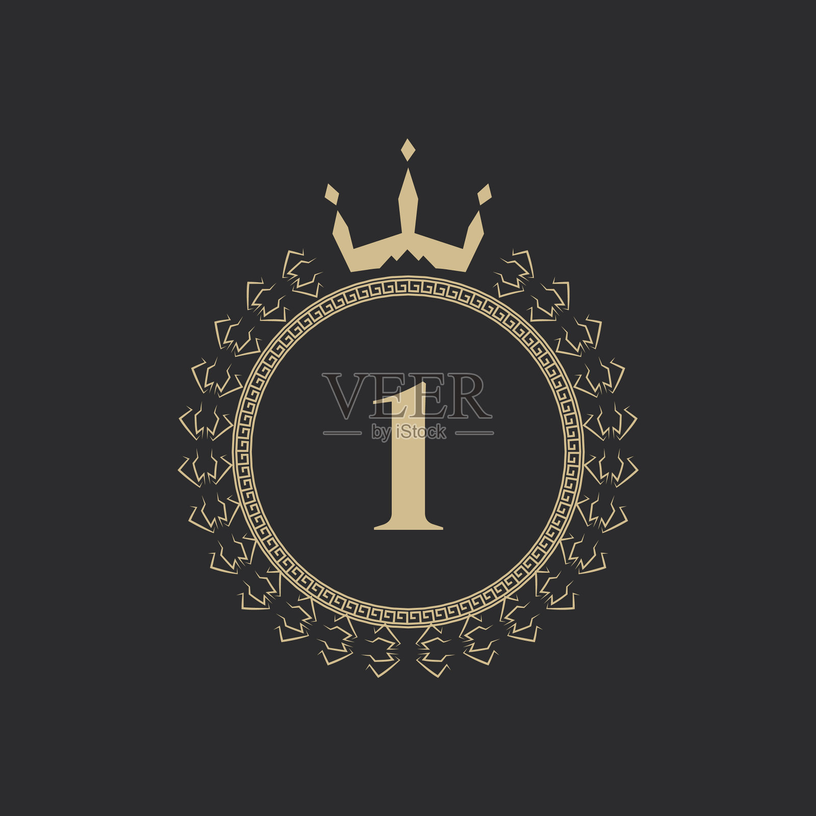 1号纹章皇家框架与皇冠和插画图片素材