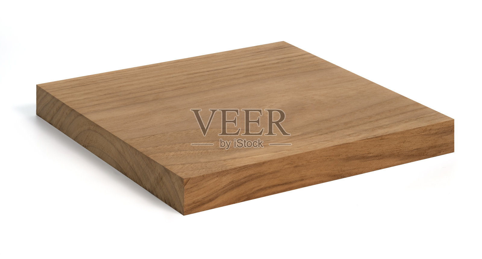 棕色硬木砧板用于厨房配件，白色背景的方形砧板。照片摄影图片