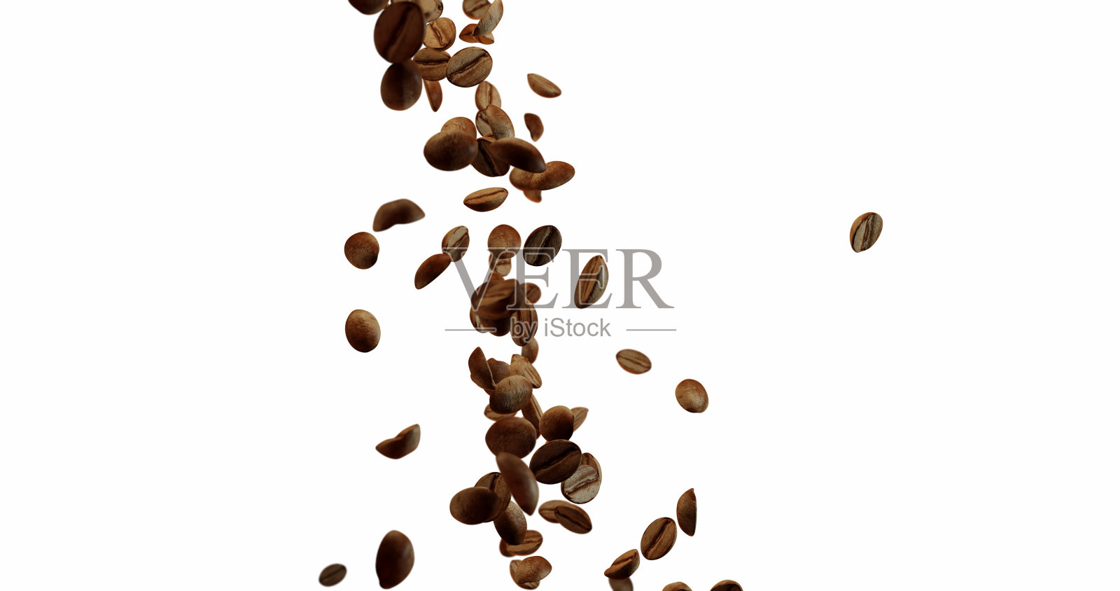 咖啡豆在白色背景下飘落照片摄影图片