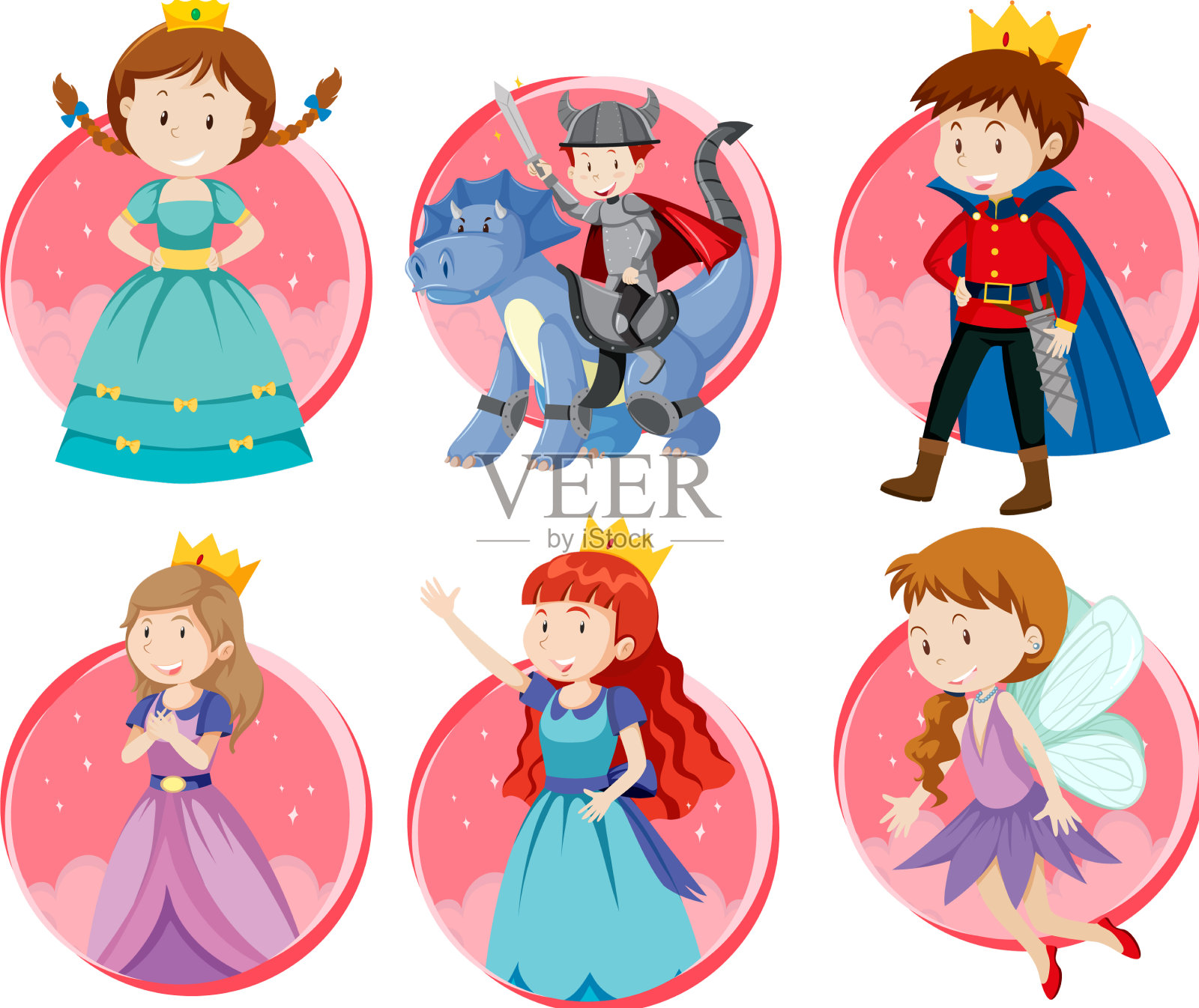 白色背景上的一组幻想人物插画图片素材