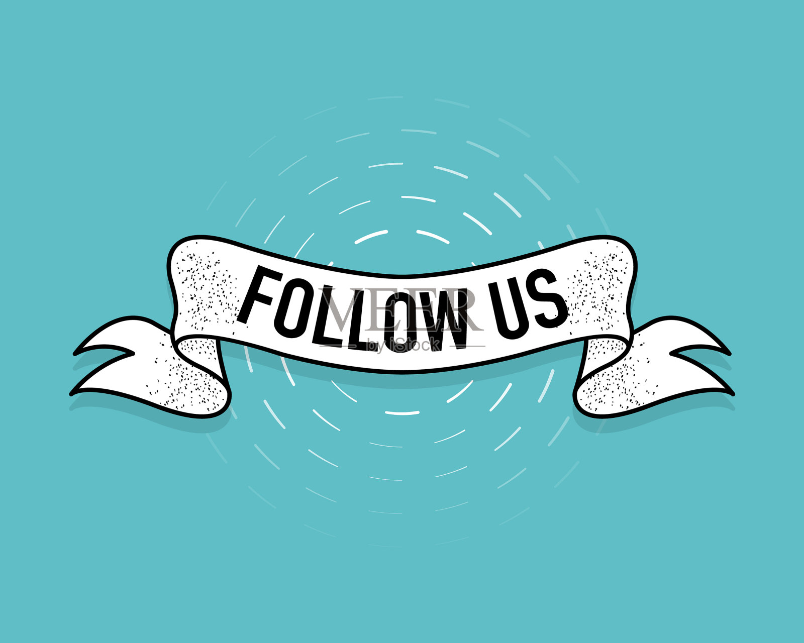 跟随我们的复古丝带在平面风格的白色插画图片素材