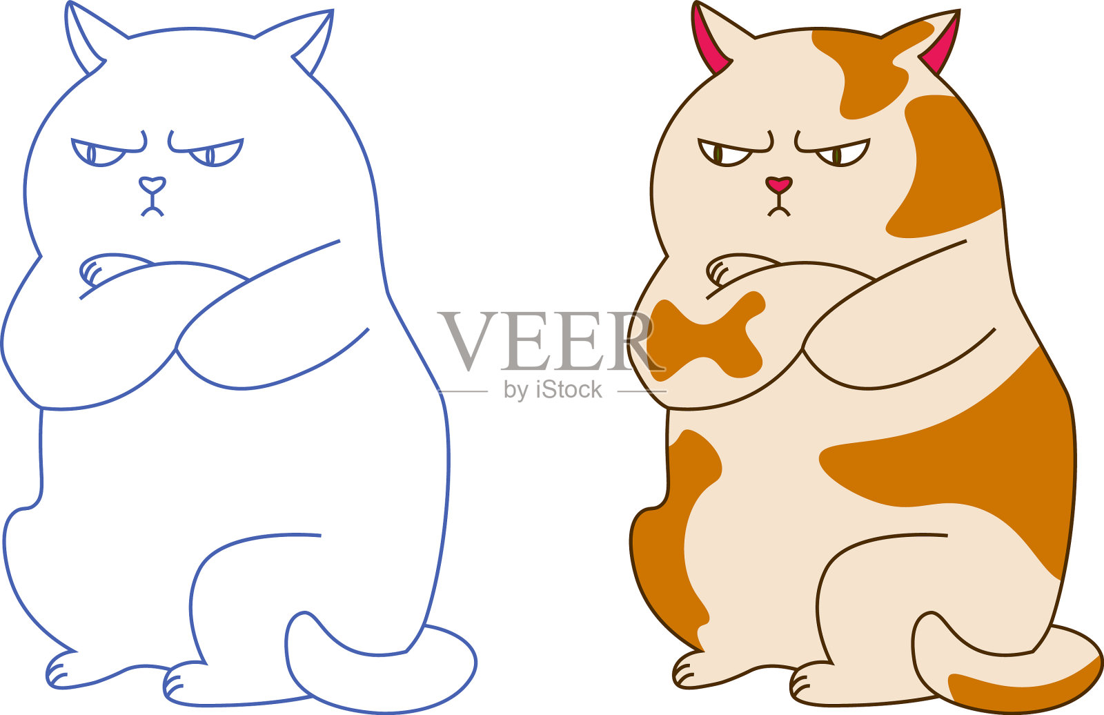 组二动物性格愤怒的肥猫斑点插画图片素材