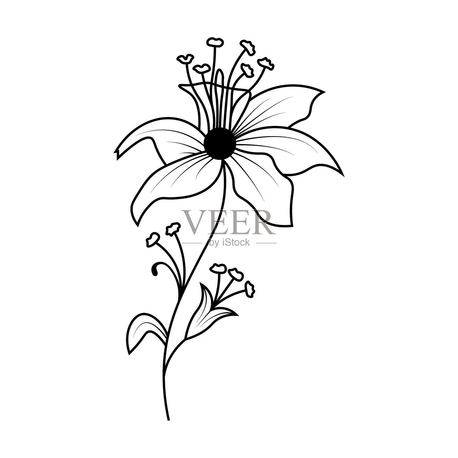 花手绘线在轮廓风格设计元素图片