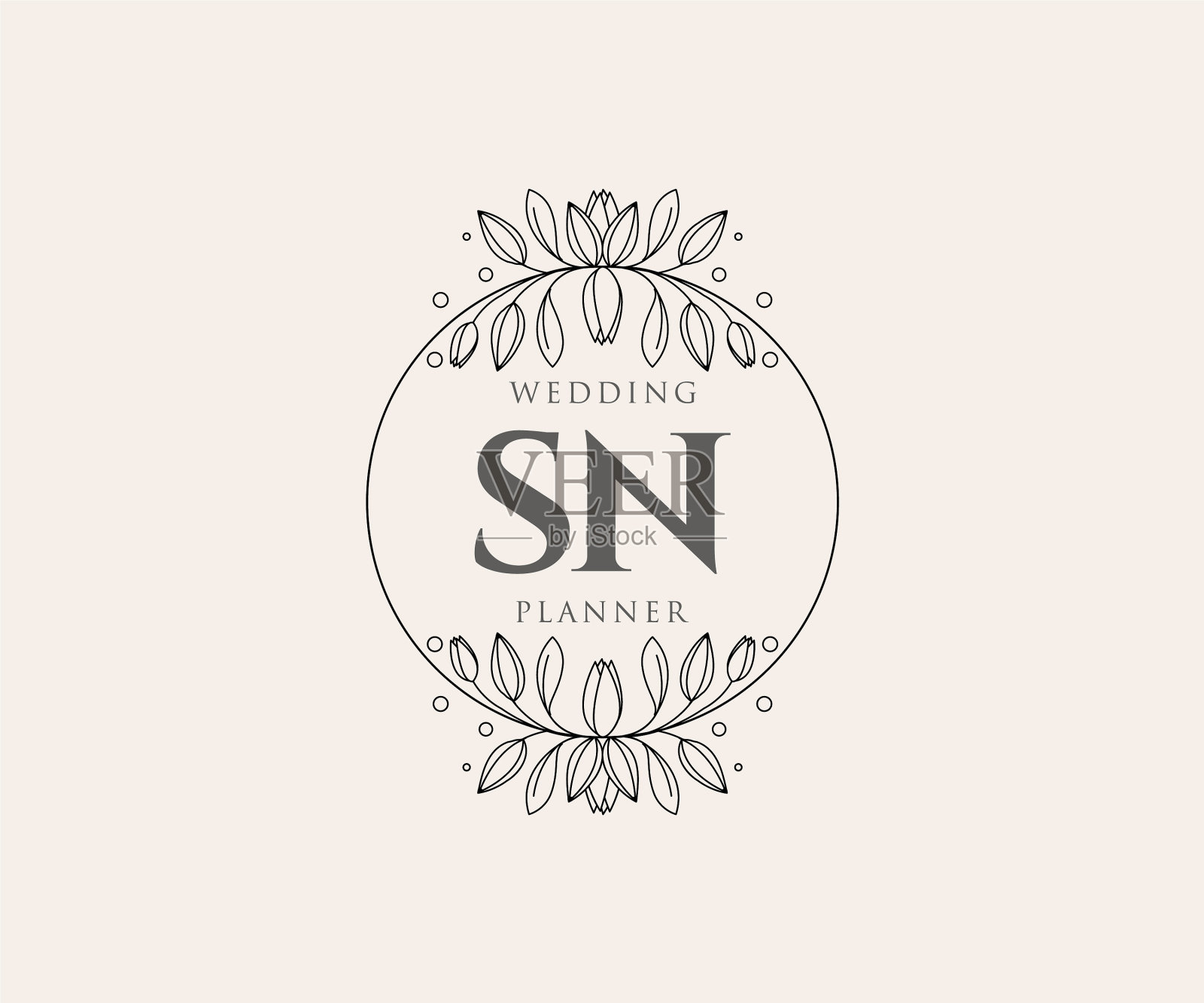 Sn的首字母字母，婚礼的字母组合标志插画图片素材