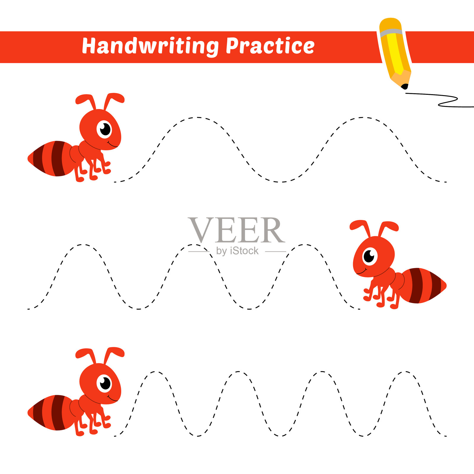 有蚂蚁的孩子的书写练习插画图片素材