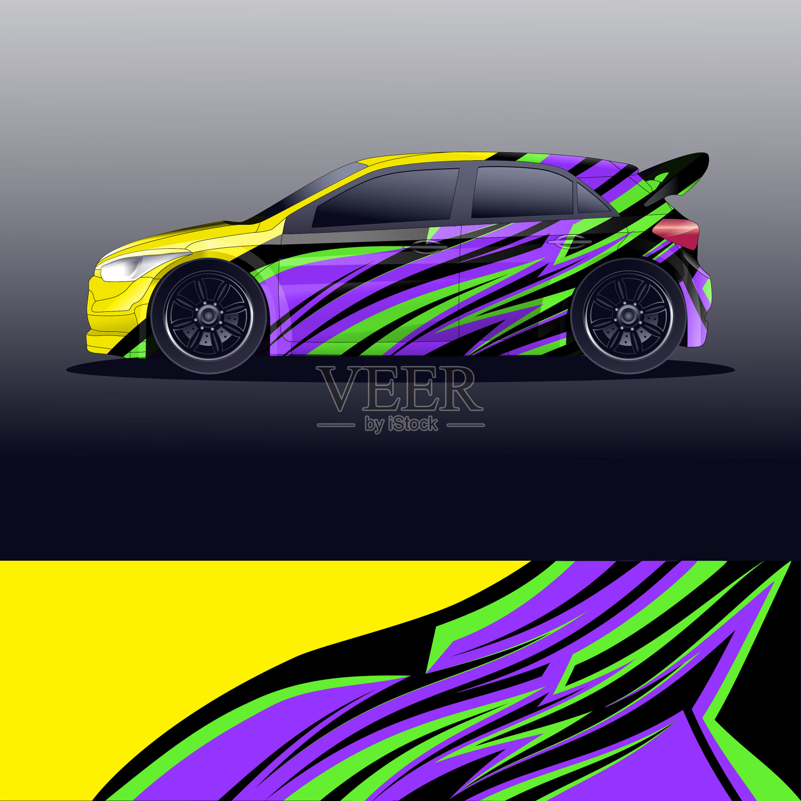 拉力赛汽车贴花图形包装插画图片素材