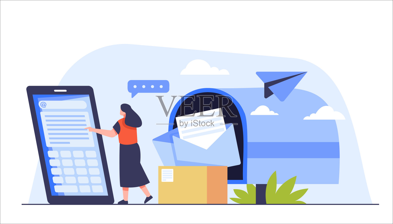 管理人员用智能手机在线向公司客户发送电子邮件。插画图片素材