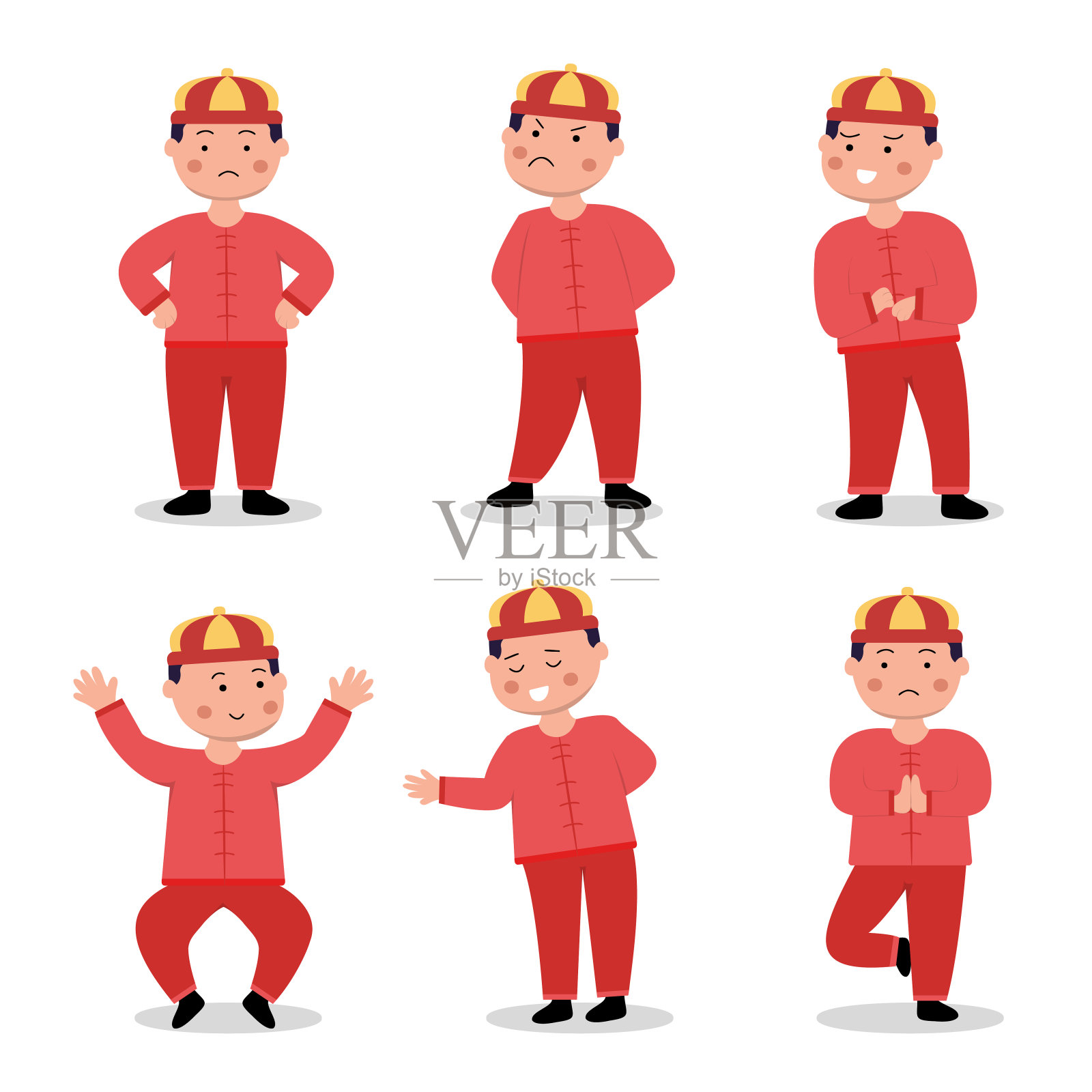 一套可爱的男孩在中国节日服装卡通插图插画图片素材