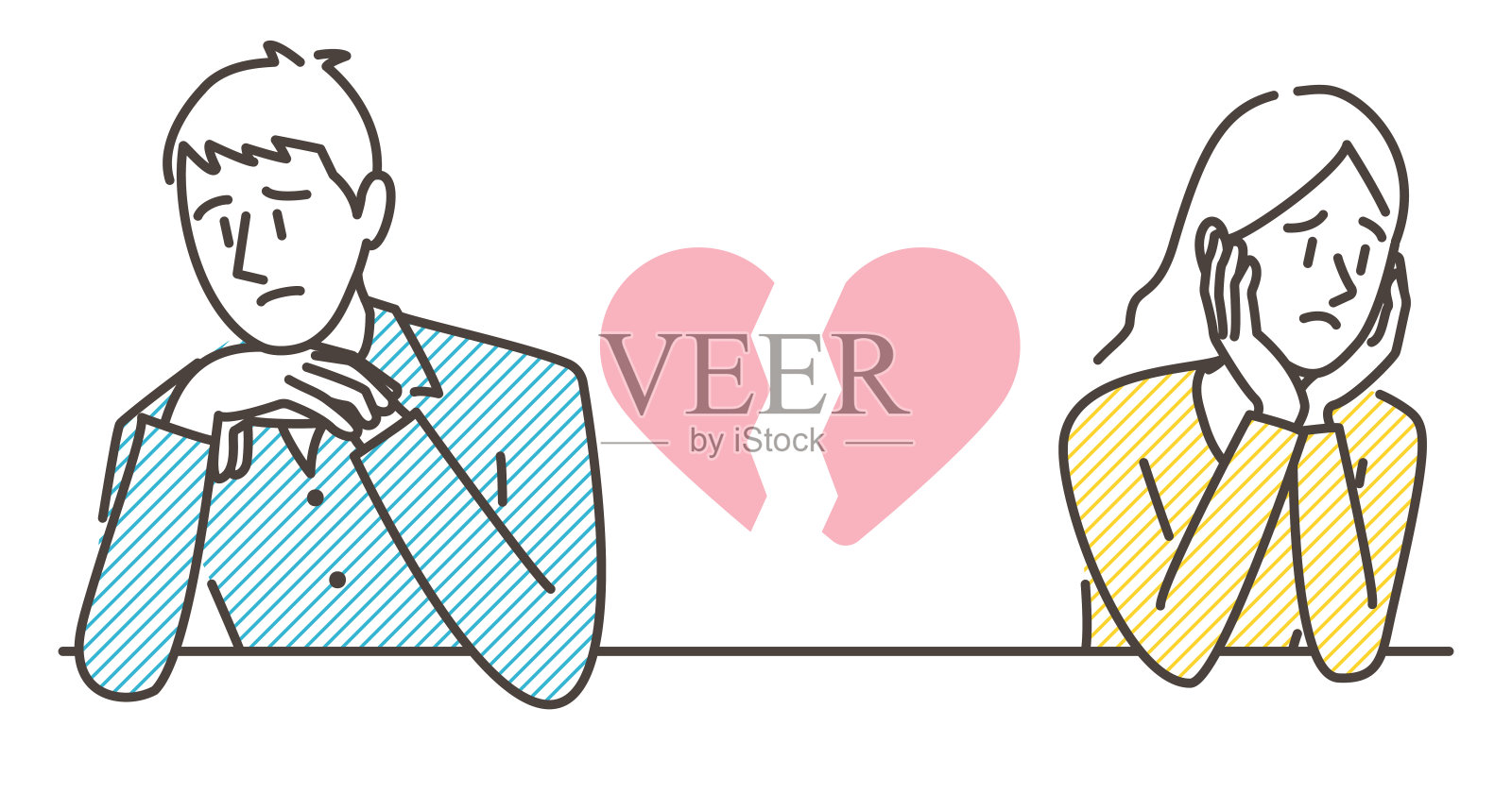 一对争吵后即将离婚的年轻夫妇[矢量插图]。插画图片素材