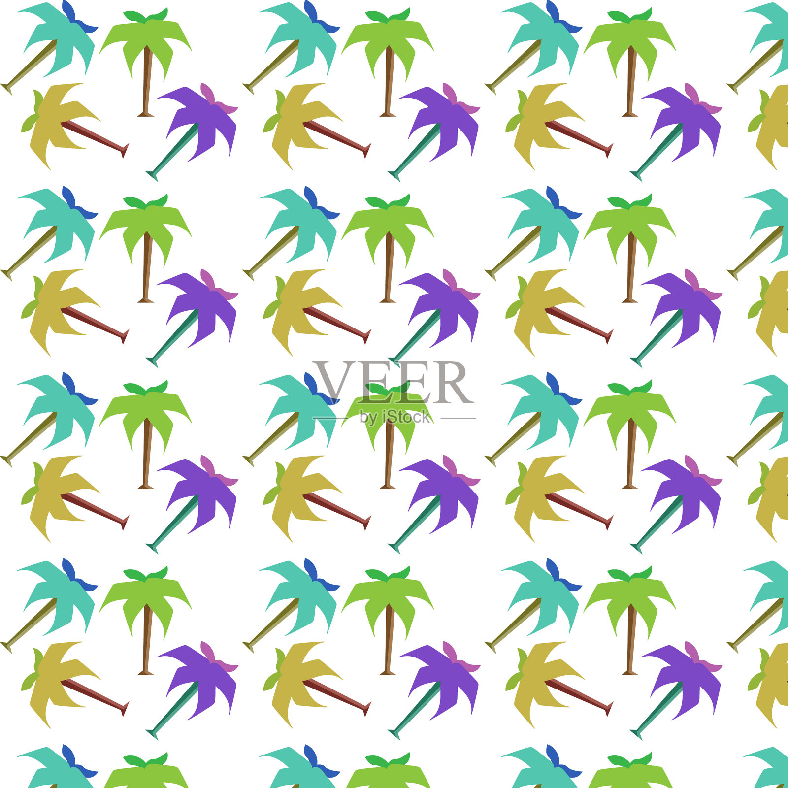 卡通无缝图案棕榈树与绿色和插画图片素材