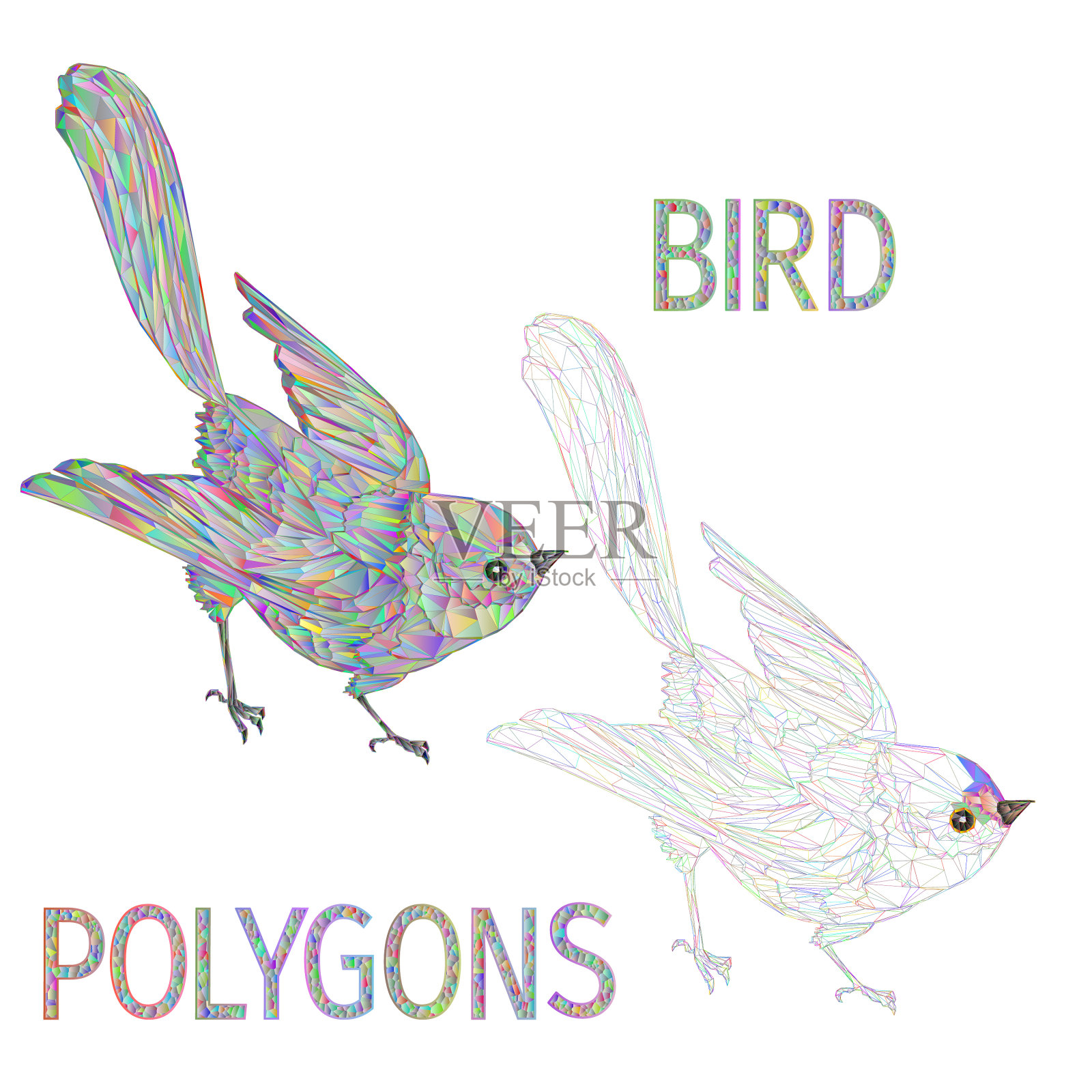 鸟多边形多色和轮廓设计元素图片