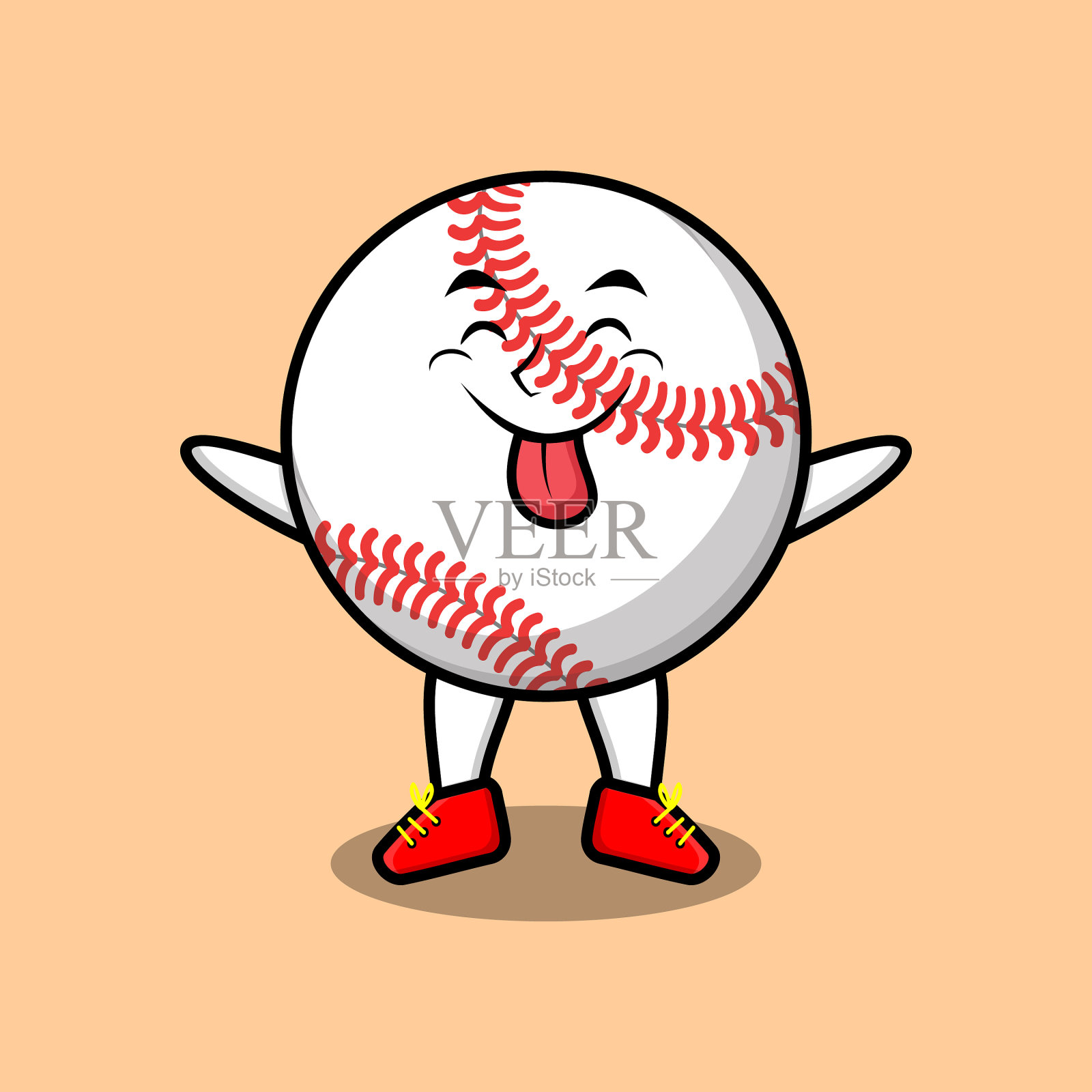 可爱的卡通棒球，华丽的表情插画图片素材