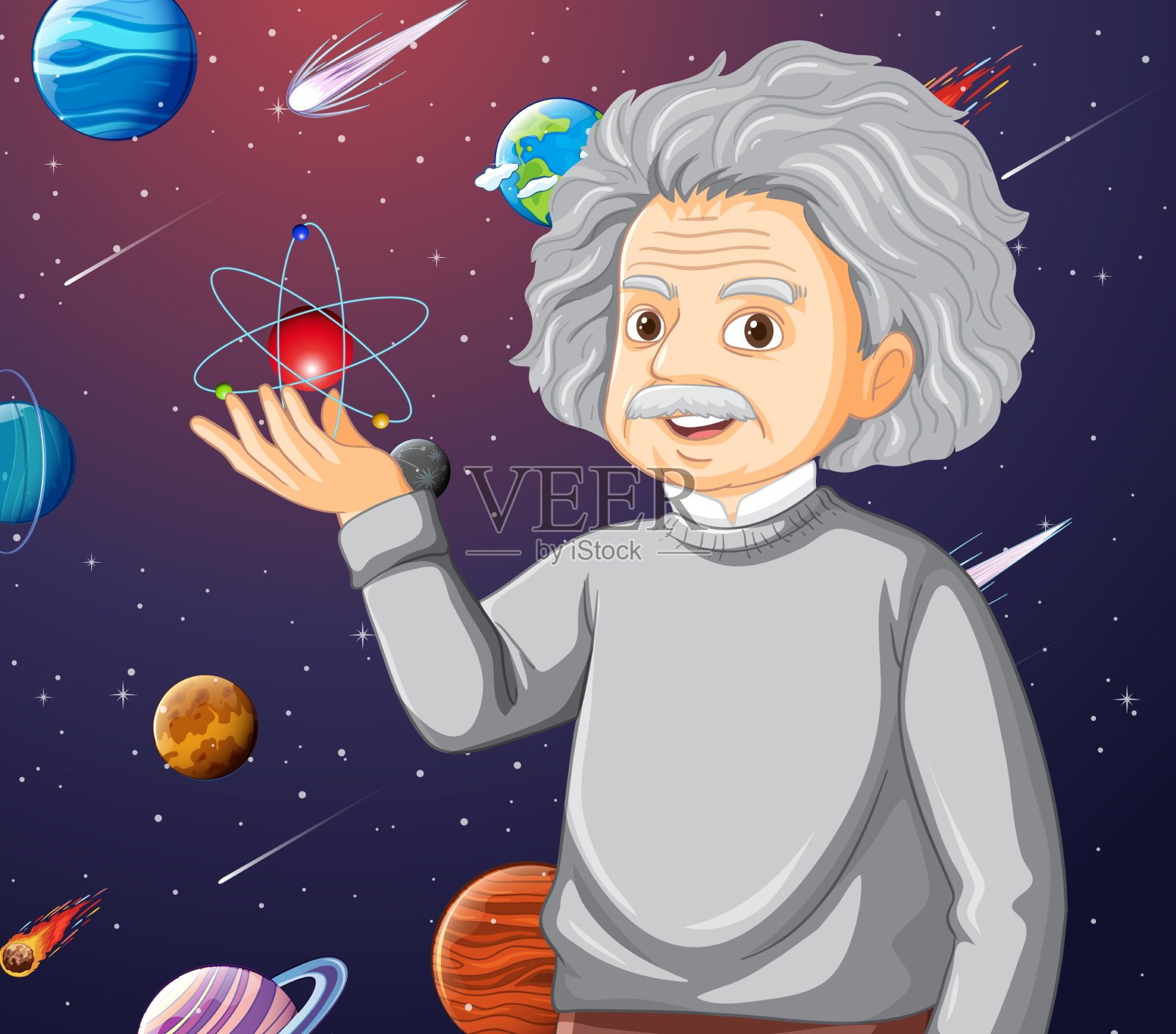 阿尔伯特·爱因斯坦的肖像在卡通风格插画图片素材