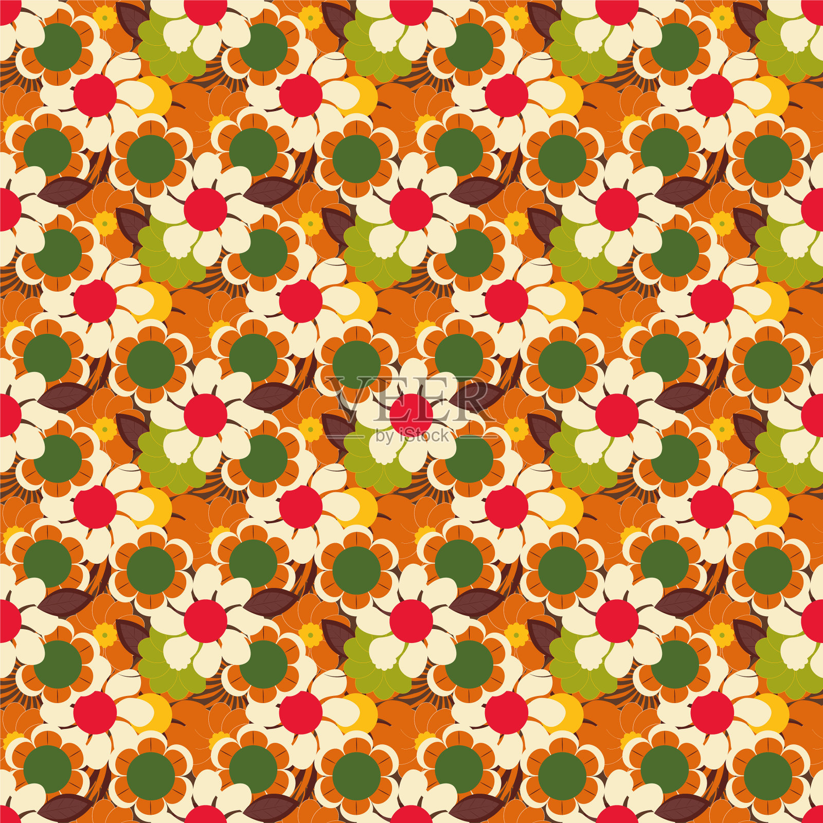 复古风格的花polkadots无缝插画图片素材