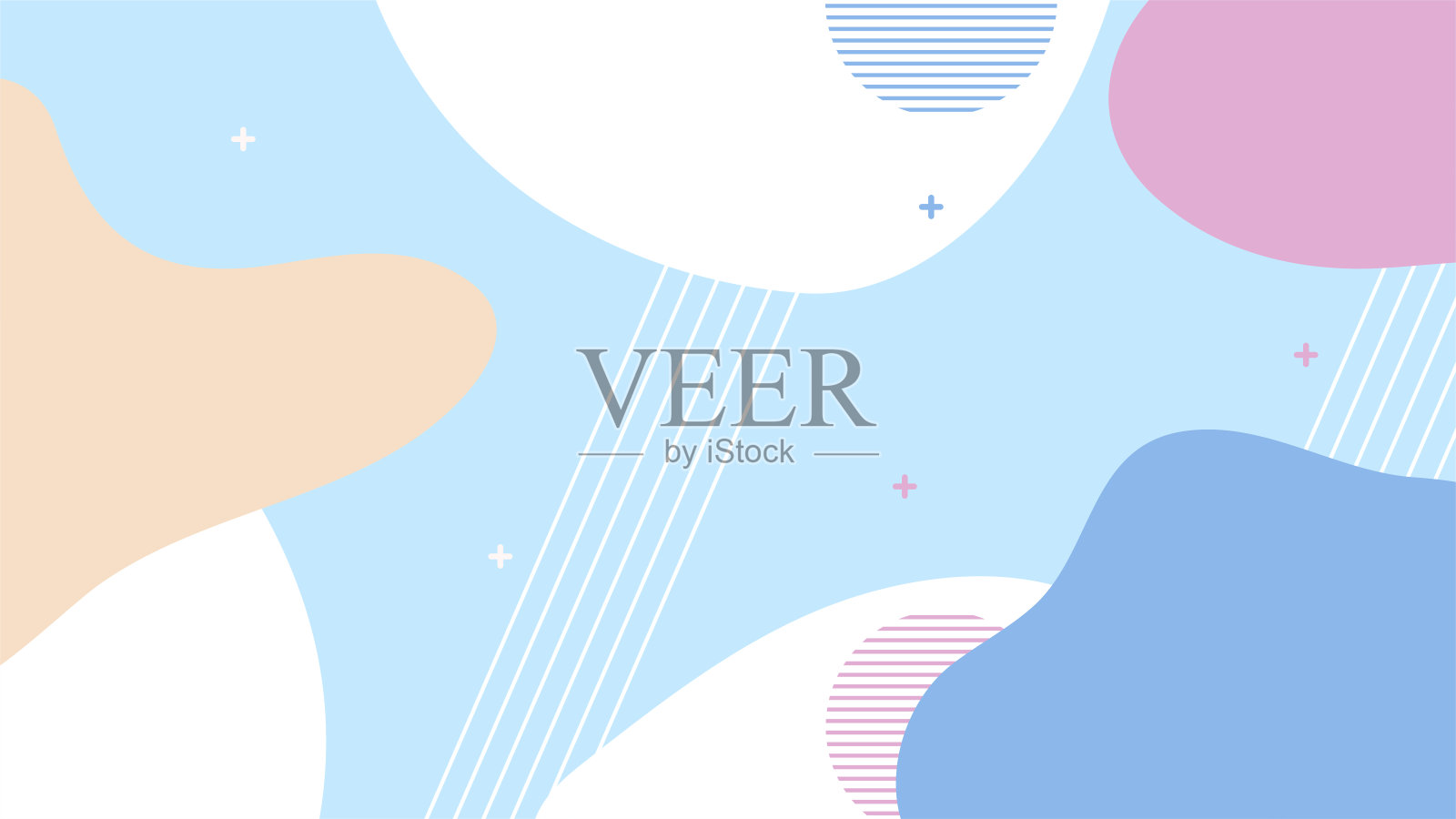 抽象的彩色平面几何图形背景。抽象构图以线条、正方形、圆点、三角形、圆形和波浪平直的风格。设计海报，介绍，卡片，封面，横幅。插画图片素材