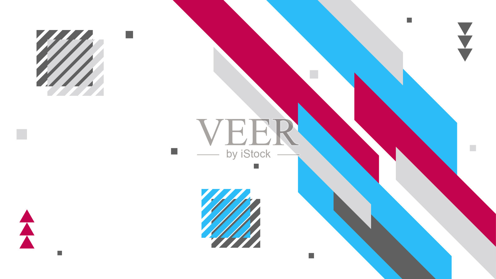 抽象的彩色平面几何图形背景。抽象构图以线条、正方形、圆点、三角形、圆形和波浪平直的风格。设计海报，介绍，卡片，封面，横幅。插画图片素材