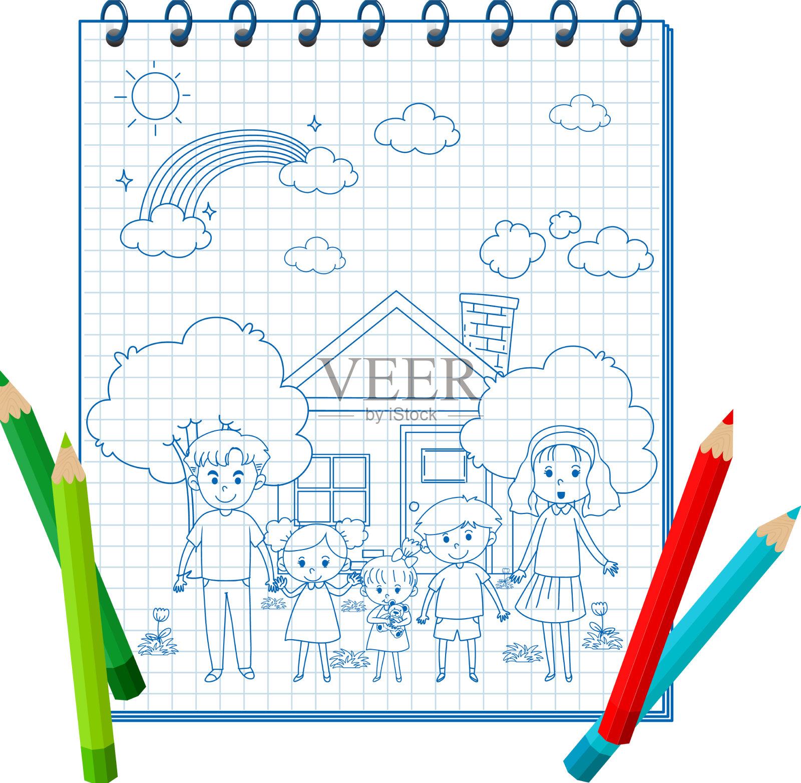 一个带有涂鸦素描设计和颜色的笔记本设计元素图片