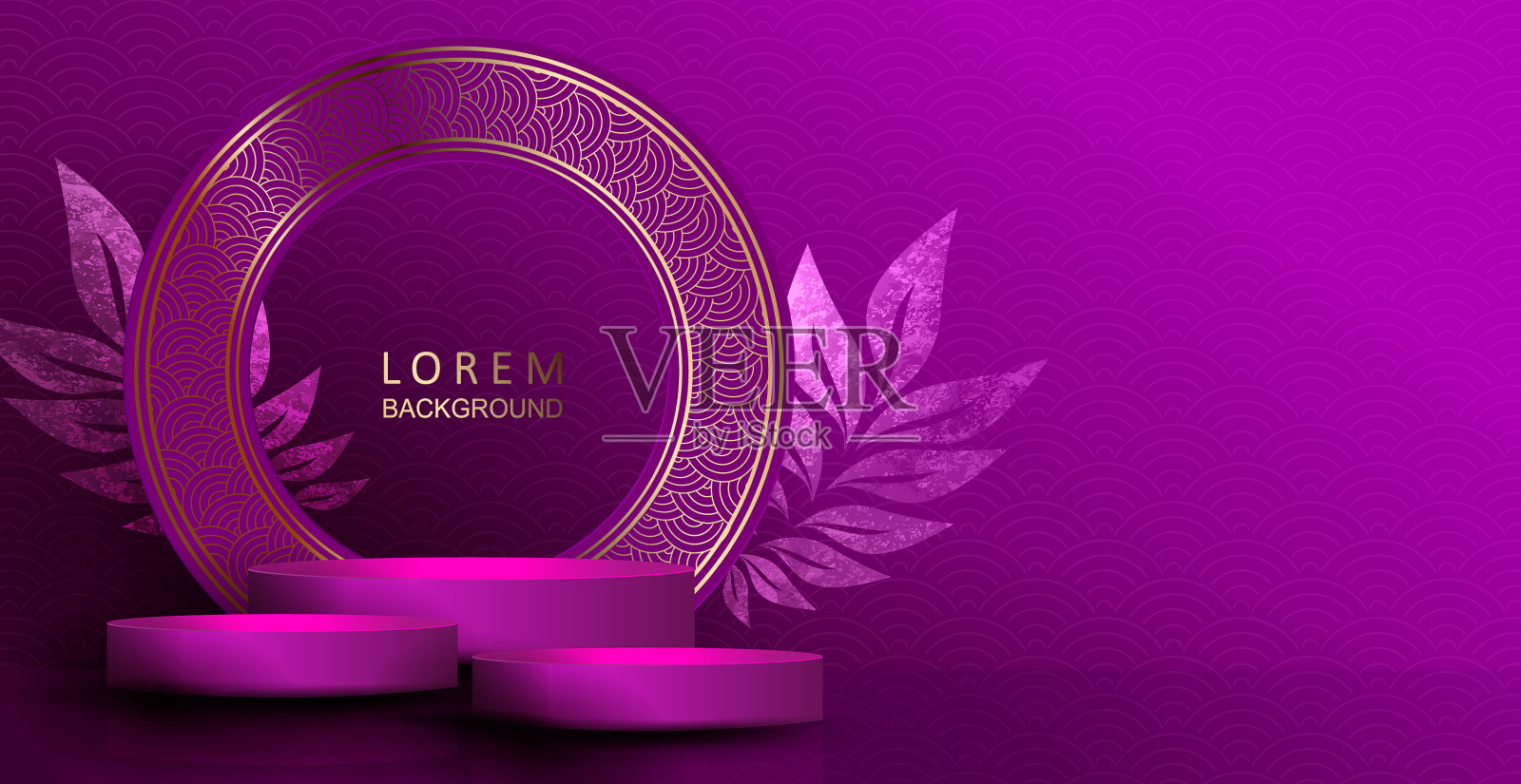 紫色的纹理，带有舞台和圆形框架插画图片素材