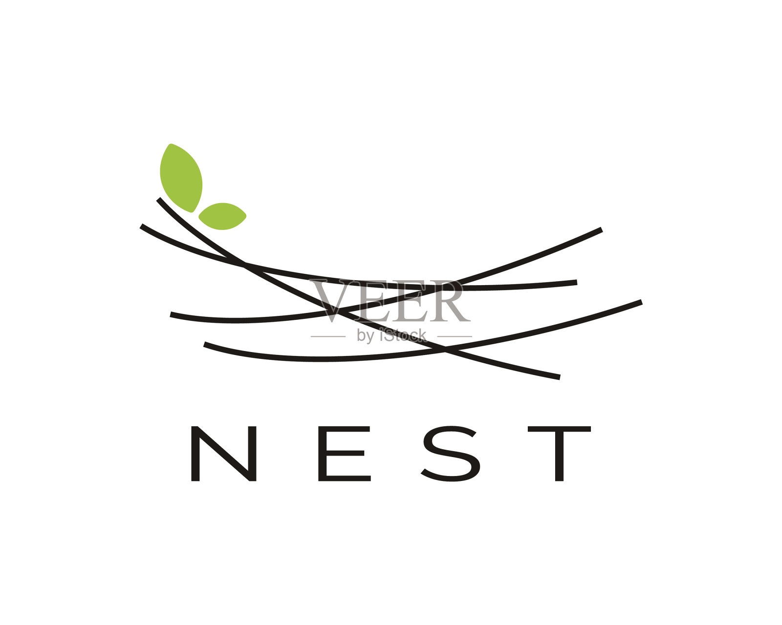 鸟巢图标线条艺术风格的标志设计插画图片素材