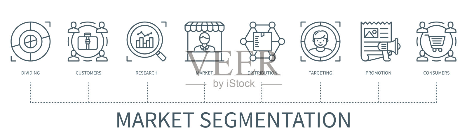 市场细分矢量信息图在最小轮廓风格插画图片素材