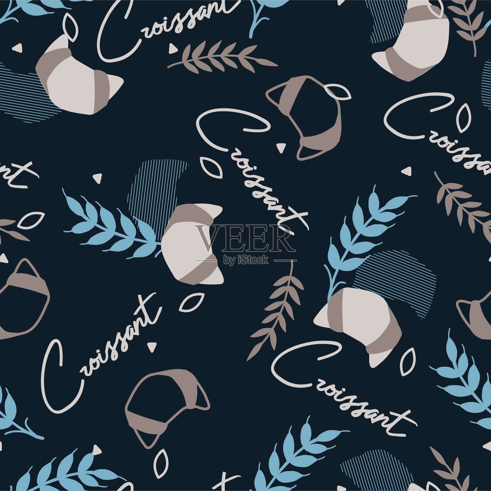 美味自制牛角面包矢量图形无缝图案插画图片素材