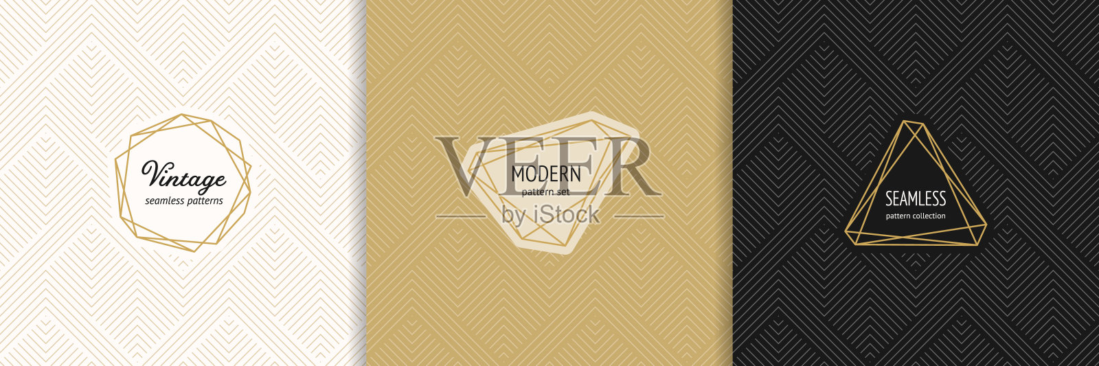 矢量黄金最小无缝模式与现代标签。几何线条插画图片素材