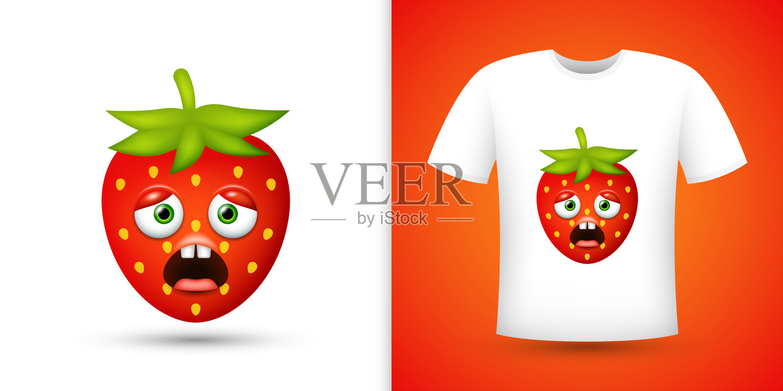 白衬衫上的草莓。向量插画图片素材