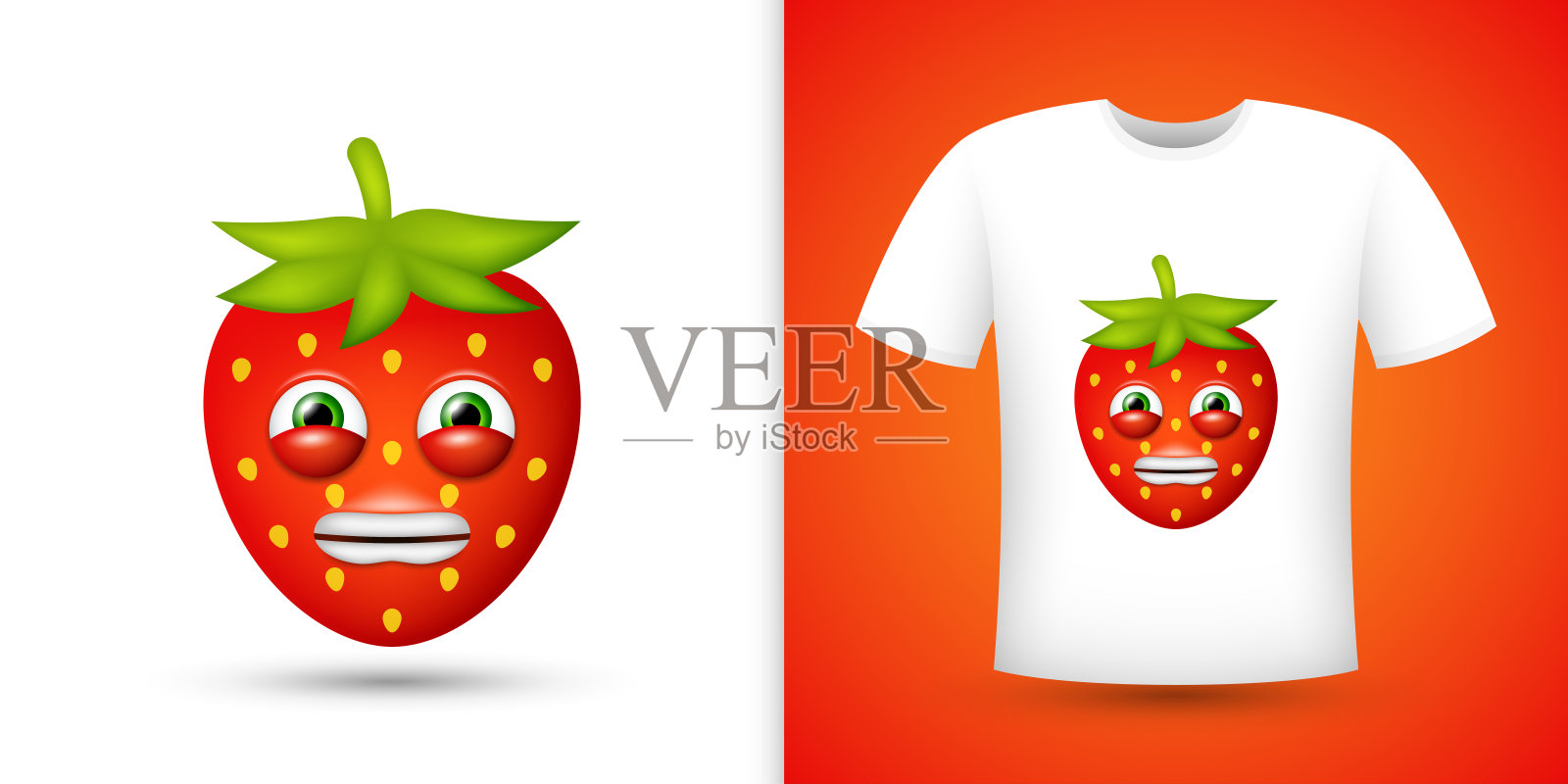 白衬衫上的草莓。向量插画图片素材