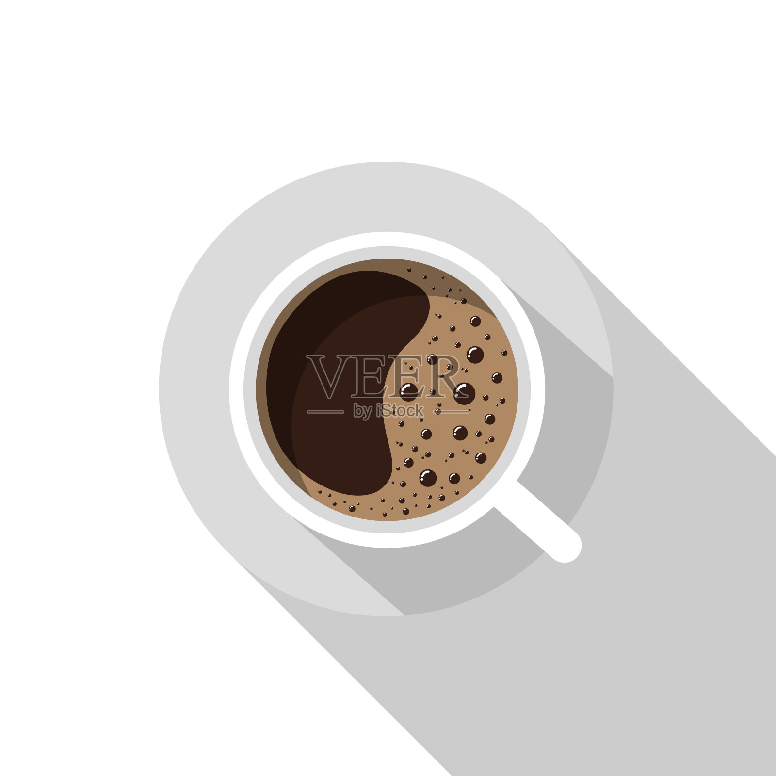 咖啡杯与阴影在平面风格的白色背景，矢量设计元素图片