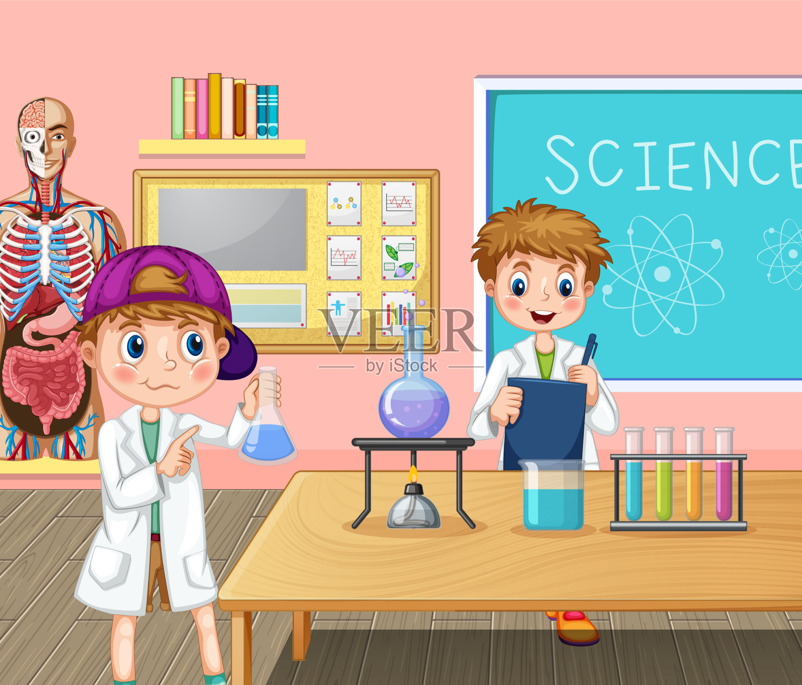 实验室里的科学家小孩插画图片素材