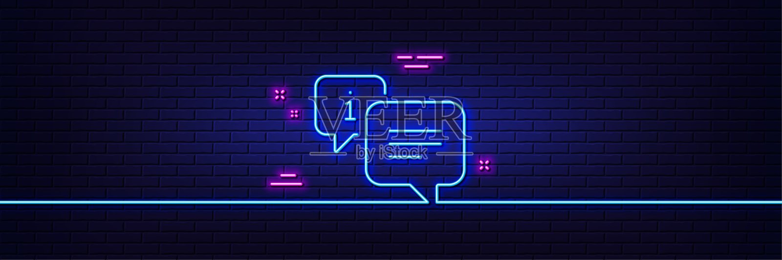 信息图标。信息语音气泡标志。霓虹灯发光效果。向量插画图片素材