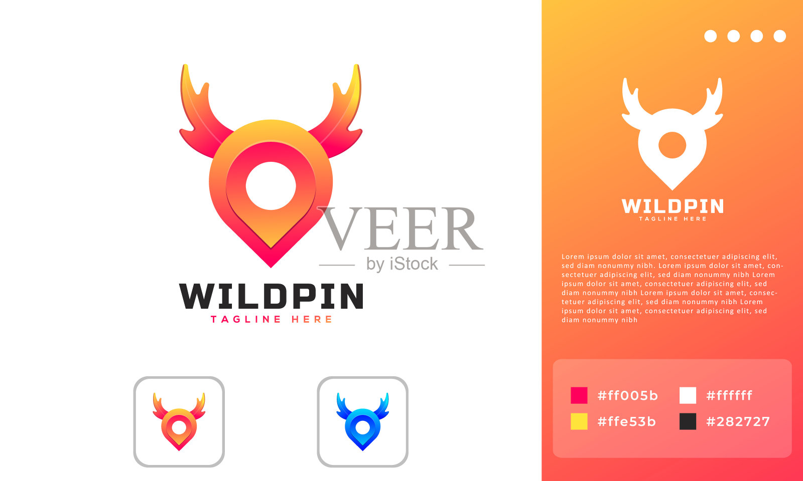 创意野生大头针定位图标符号设计|鹿角和大头针定位符号组合插画图片素材