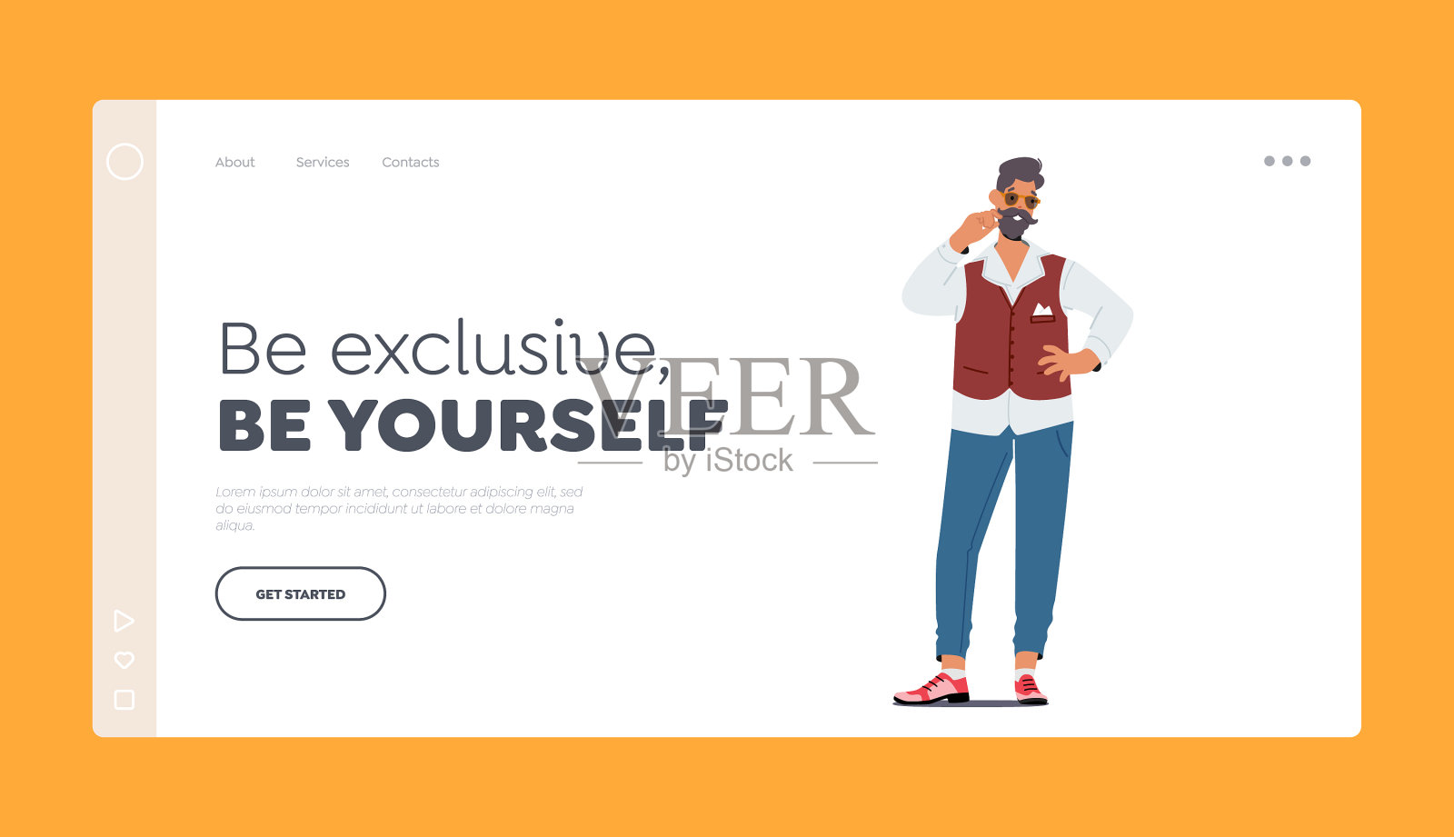 新潮成熟绅士登陆页面模板老插画图片素材