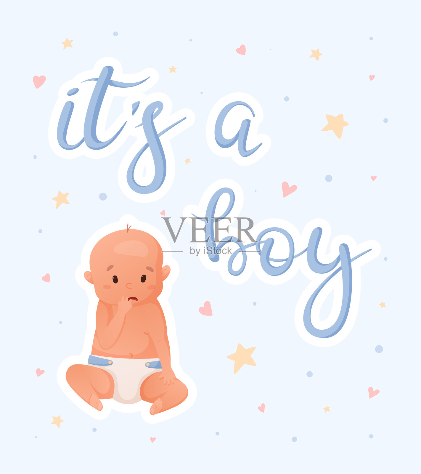 明信片或横幅上写着穿着尿布的新生儿插画图片素材