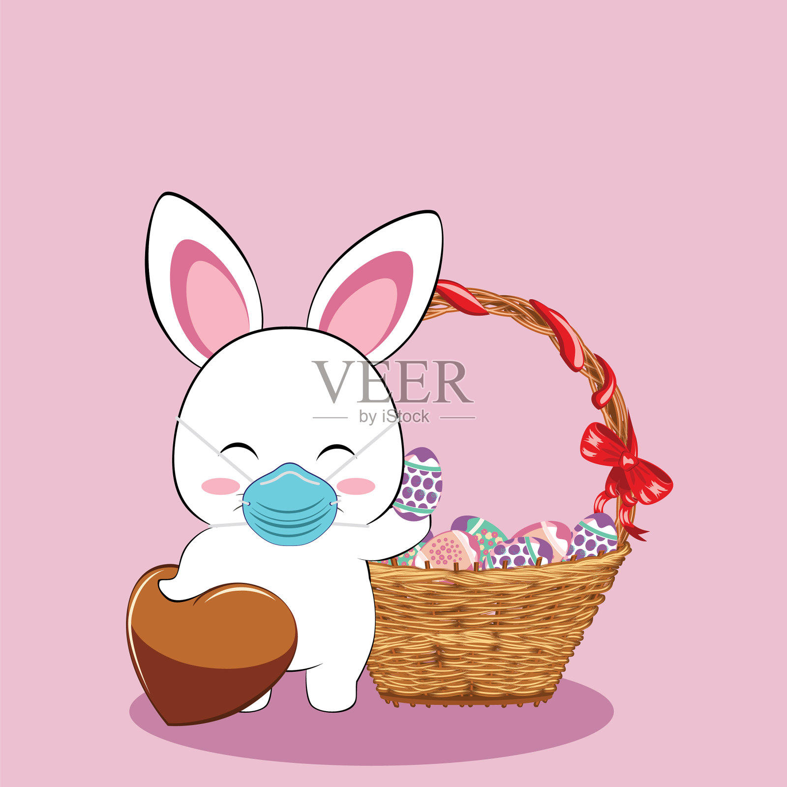 白色兔子面具与复活节彩蛋卡插画图片素材